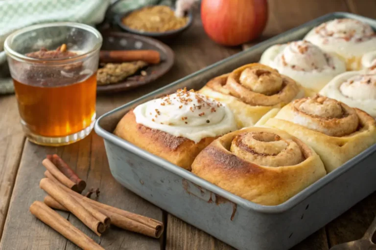 apple pie cinnamon roll showcasing gooey apple filling and fluffy dough