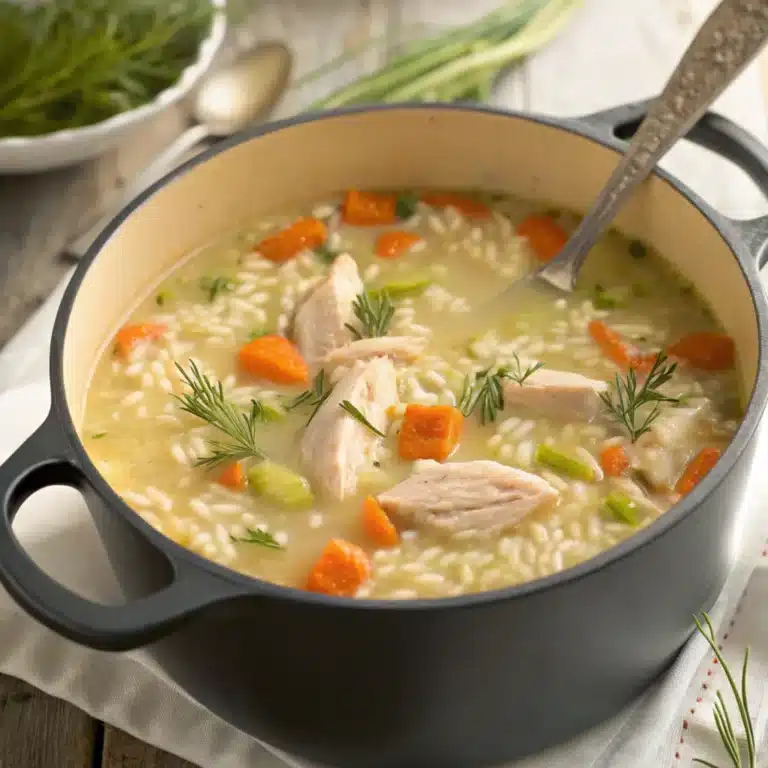 Bowl of rice soup garnished with fresh herbs, showcasing why people put rice in soup for added flavor and texture.
