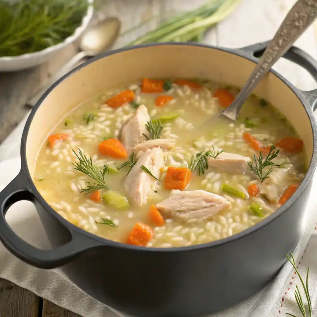 Bowl of rice soup garnished with fresh herbs, showcasing why people put rice in soup for added flavor and texture.