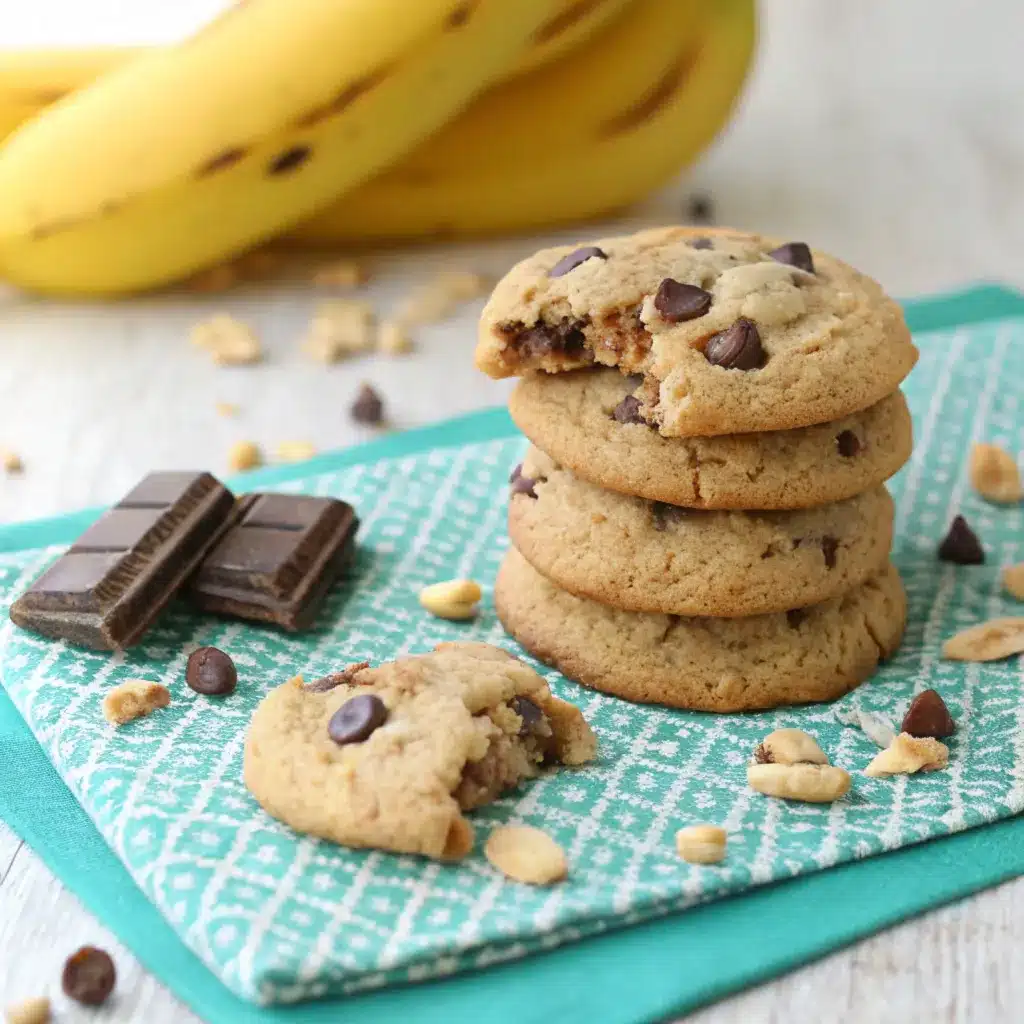 Soft and chewy banana bread cookies topped with chocolate chips