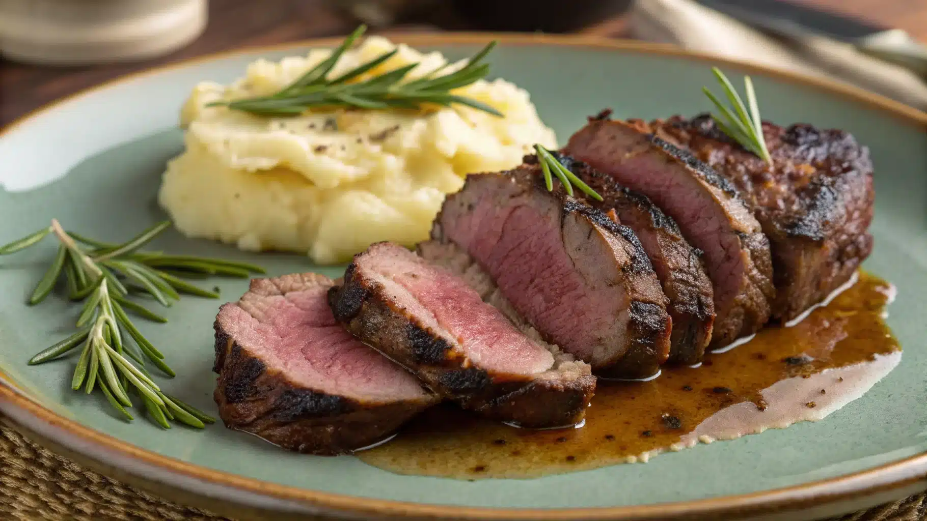 Grilled venison tenderloin with rosemary and mashed potatoes