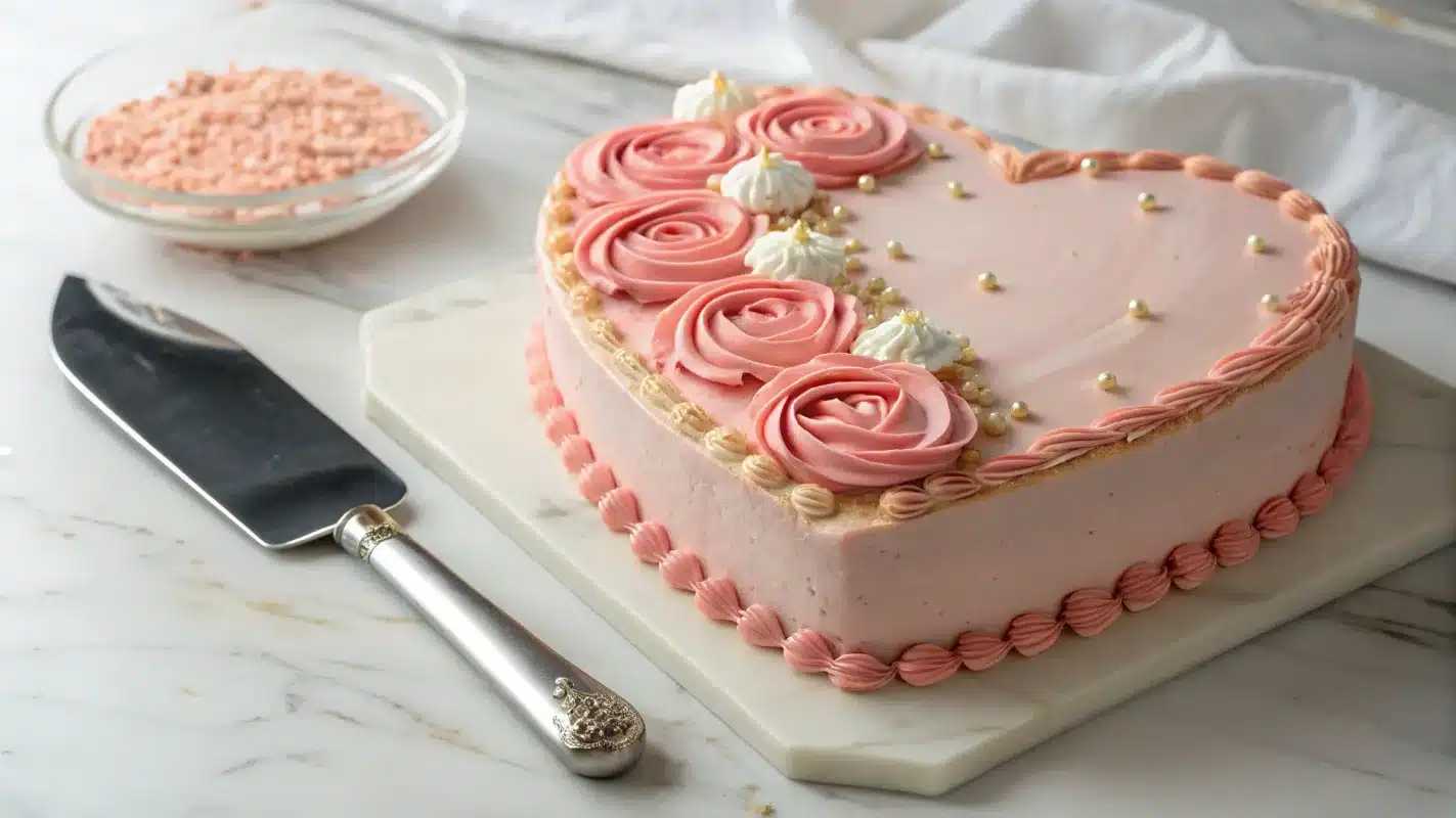 Perfectly decorated heart cake with buttercream frosting