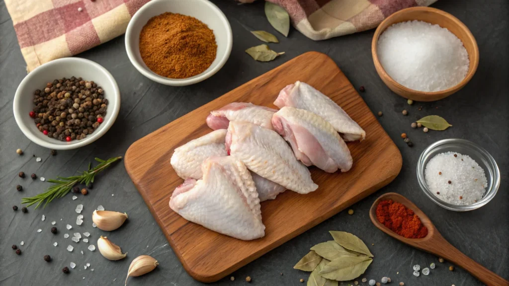 Fresh raw chicken wings with seasonings