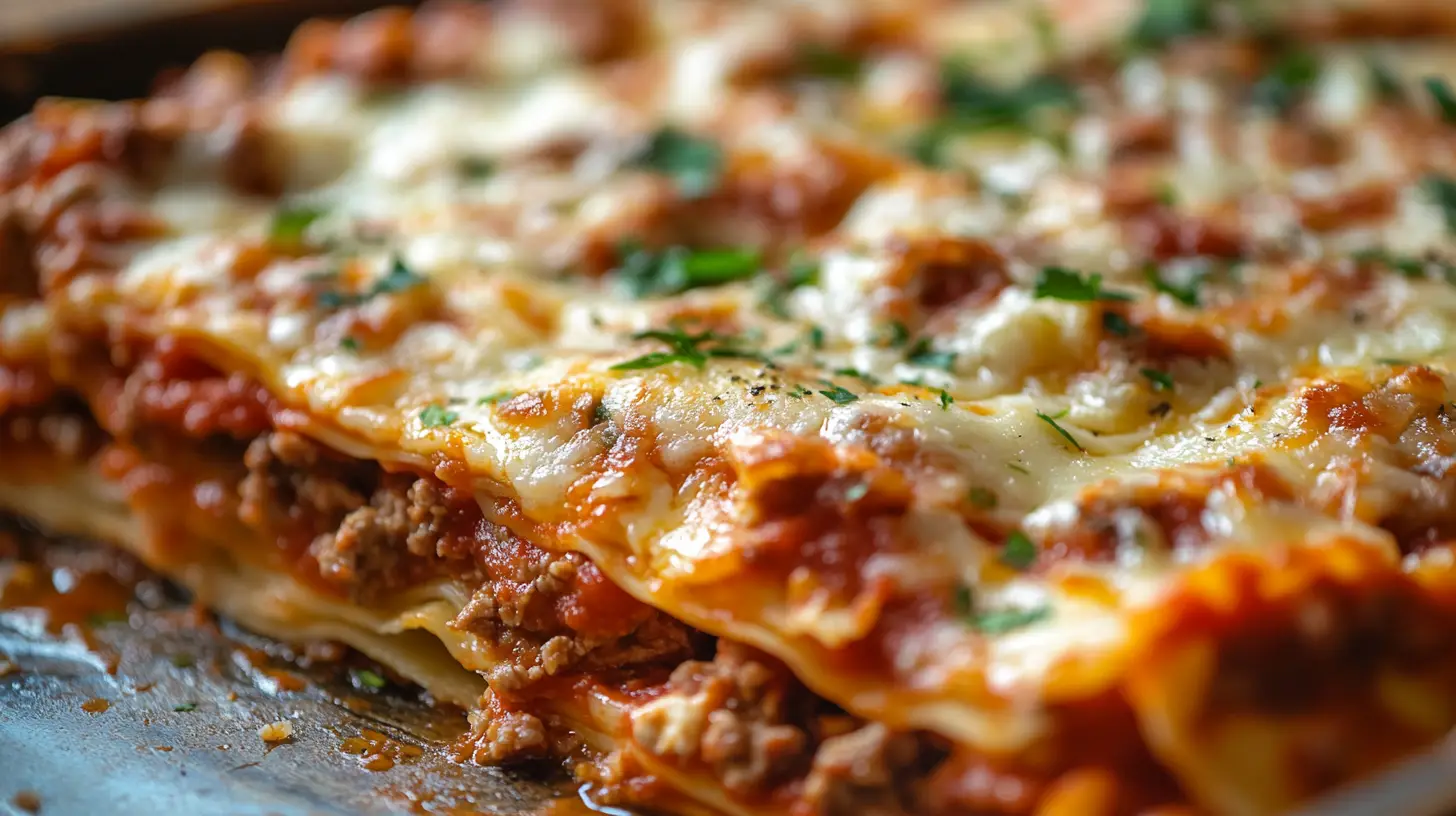 Step-by-step layering of ricotta, marinara, and mozzarella on a lasagna pizza crust.