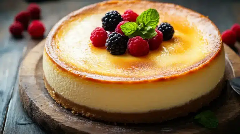 French style cheesecake with fresh berries.