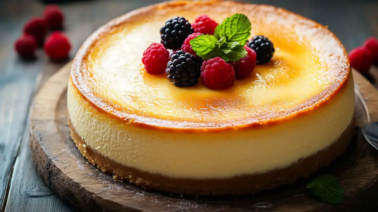 French style cheesecake with fresh berries.