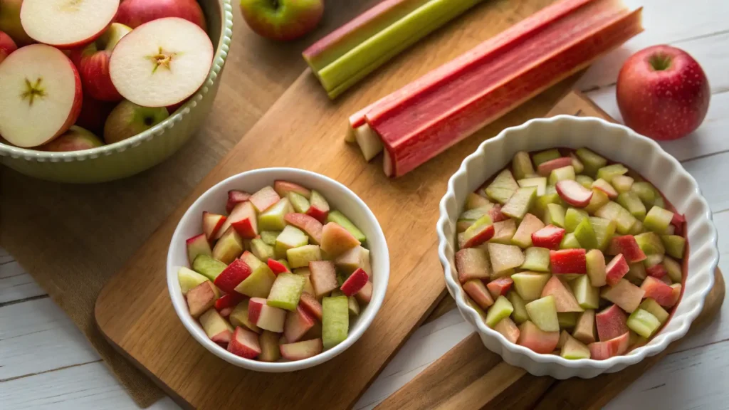 a bowl of cut up rhubarb and apple