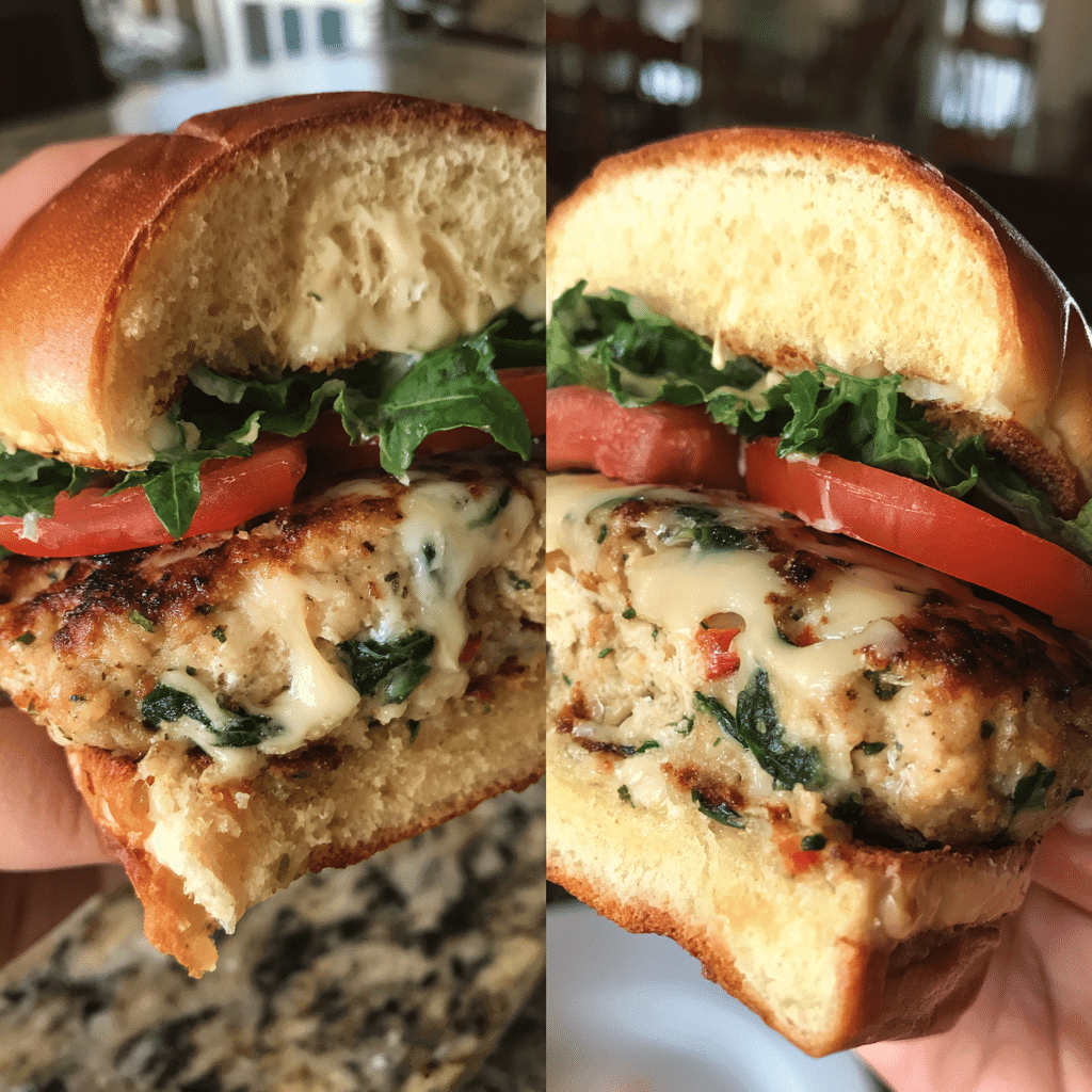 White Cheddar Spinach Chicken Burgers