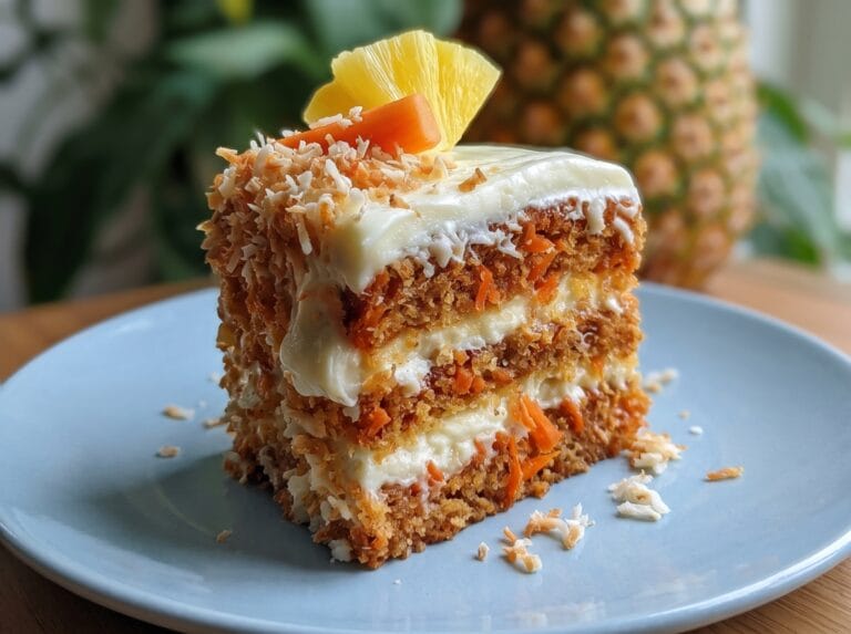 This Sugar-Free Hawaiian Pineapple Carrot Cream Cake is a moist, tender carrot cake filled with sweet crushed pineapple, warm cinnamon, and optional toasted nuts. Made with almond flour, coconut flour, finely grated carrots, and sugar-free sweeteners, it delivers classic carrot cake flavor with a bright tropical Hawaiian twist. The cake is finished with a rich, tangy sugar-free cream cheese frosting and is perfect for holidays, birthdays, family gatherings, and special celebrations.